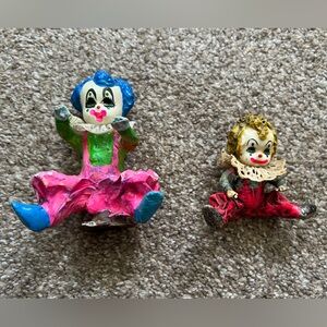 *Damaged* Lot of 2 Vintage Mexican Paper Mache Clown Figurines Folk Art Colorful
